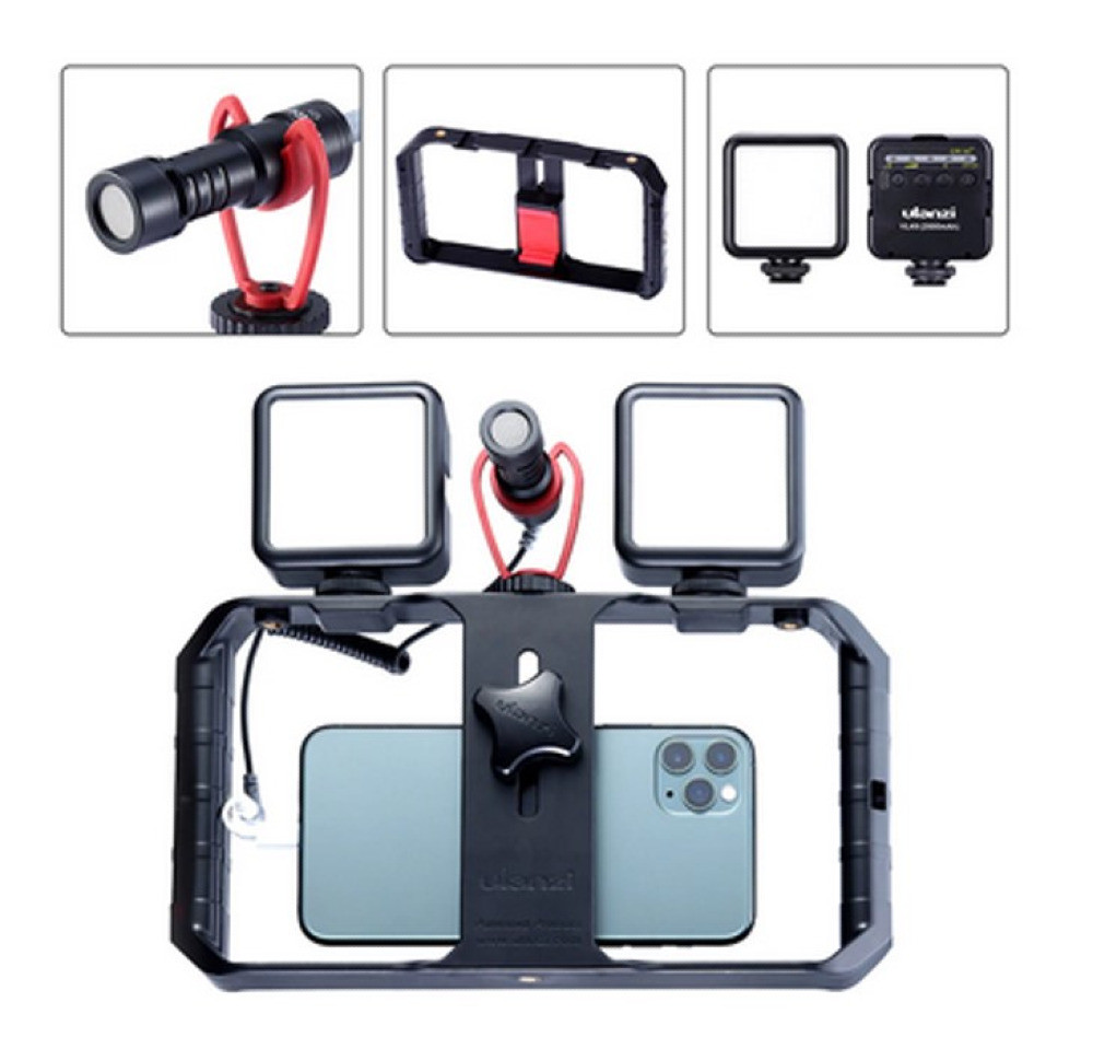 Estabilizador de vídeo para telefono movil + Luces + Microfono para iPhone  y Android
